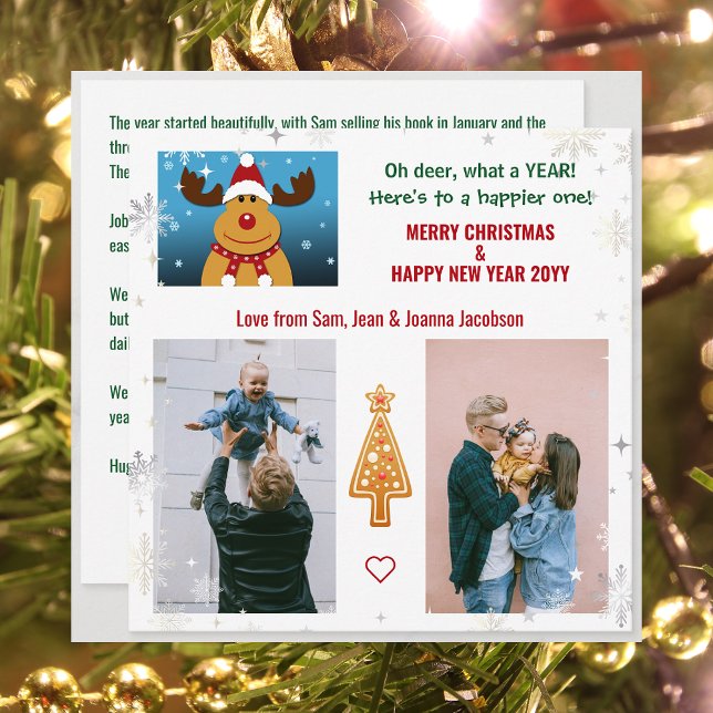 Cute Funny Oh Hjort Rudolph Julafton Träd Brev Fot Julkort (Funny Rudolph Oh Deer What a Year 2 Photos Merry Christmas Happy New Year Cute Elegant Xmas Tree)