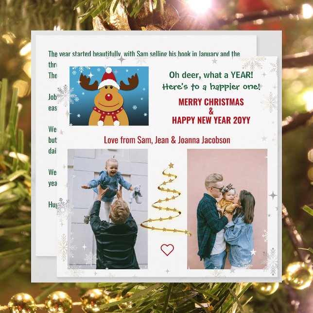 Cute Funny Oh Hjort Rudolph Julafton Träd Brev Fot Julkort (Funny Rudolph Oh Deer What a Year 2 Photos Merry Christmas Happy New Year Cute Elegant Xmas Tree)
