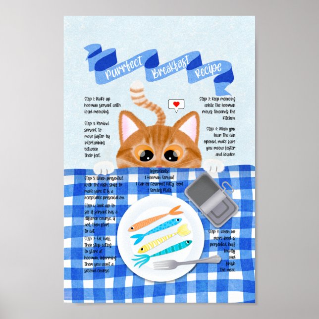 Cute Funny Orange Cat Breakfast Recipe Poster (Framsidan)
