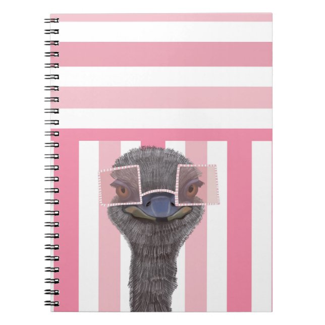 Cute Funny Ostrich med glasögon - Rosa | Kimistisk Anteckningsbok (Framsidan)