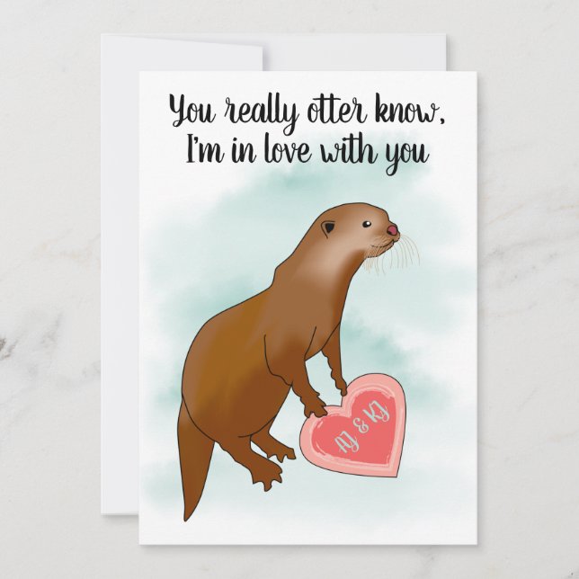 Cute Funny Otter Pun-Valentineser Romantiskt flata Julkort (Framsida)