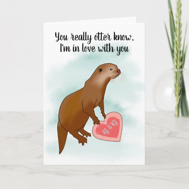 Cute Funny Otter Pun Valentiness Romantic Helgkort (Framsida)