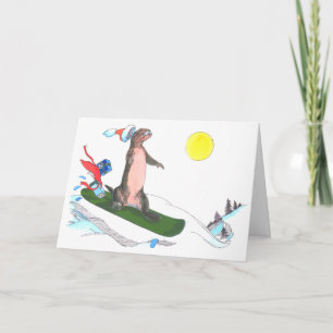 Cute Funny Otter Snowboarding-julkort Helgkort