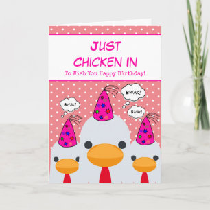 Cute Funny Peach Just Chicken i Grattis på födelse Kort