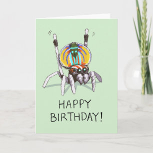 Cute Funny Peacock Spider Grattis på födelsedagen- Kort