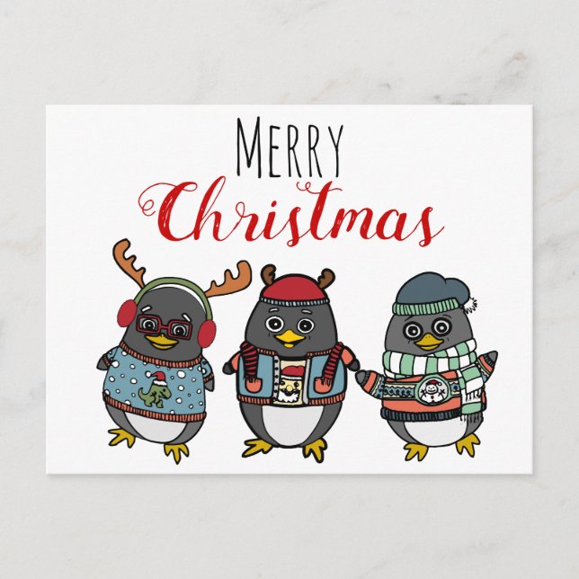 Cute Funny Penguin Illustration | God jul Vykort (Framsida)