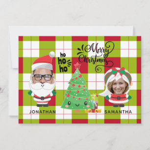 Cute Funny Photo Play Santa Family jul Julkort