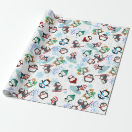 Cute Funny Pingguins vintersportjul Presentpapper
