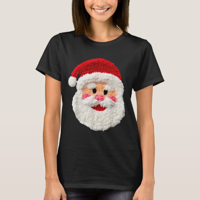 Cute Funny Preppy Faux Yarn Santa Claus Face Merry T Shirt (Framsida)