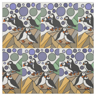 Cute Funny Puffin Birds Abstrakt Tyg