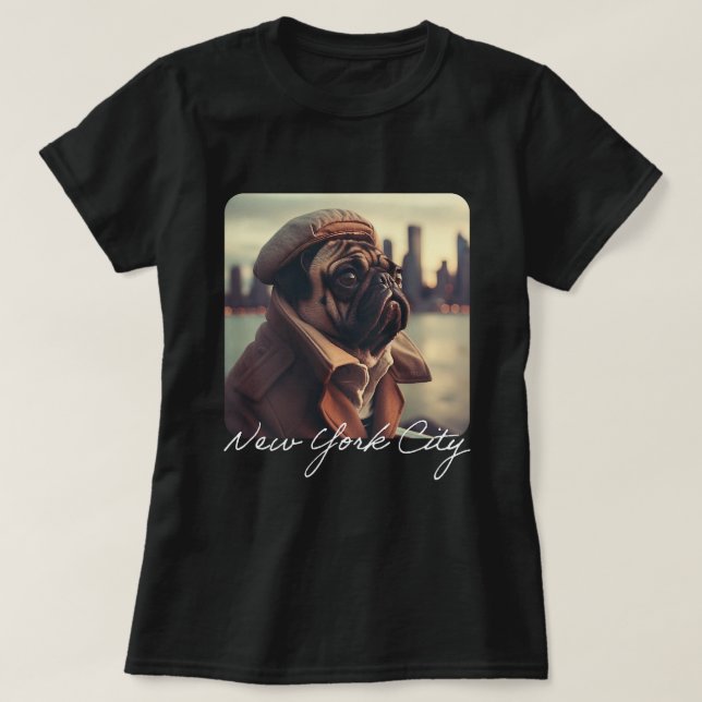 Cute Funny Pug Photo New York City Travel T Shirt (Design framsida)