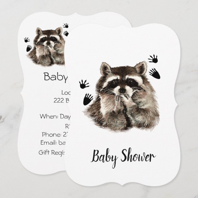 Cute Funny Raccoon Garden Animal Baby Shower Inbjudningar (Fram/baksida)