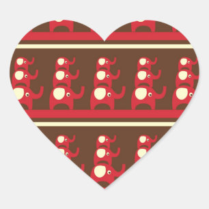 Cute Funny Red Elephants Staplad ovanpå varandra Hjärtformat Klistermärke