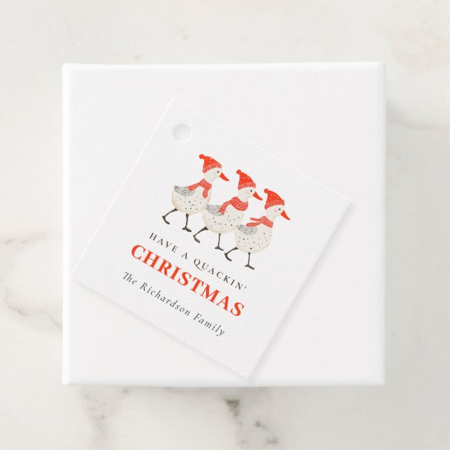 Cute Funny Red Winter Quacking Ankor Gåvor Etiketter (På plats)