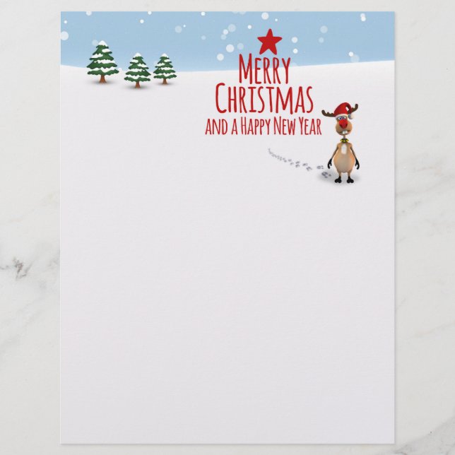 Cute Funny Reindeer Julgran - Letterhead (Framsida)
