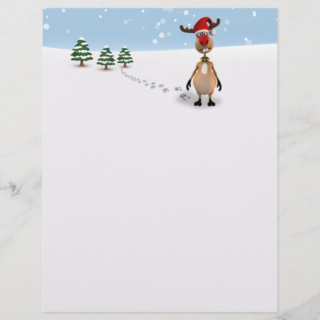 Cute Funny Reindeer Julgran - Letterhead (Framsida)