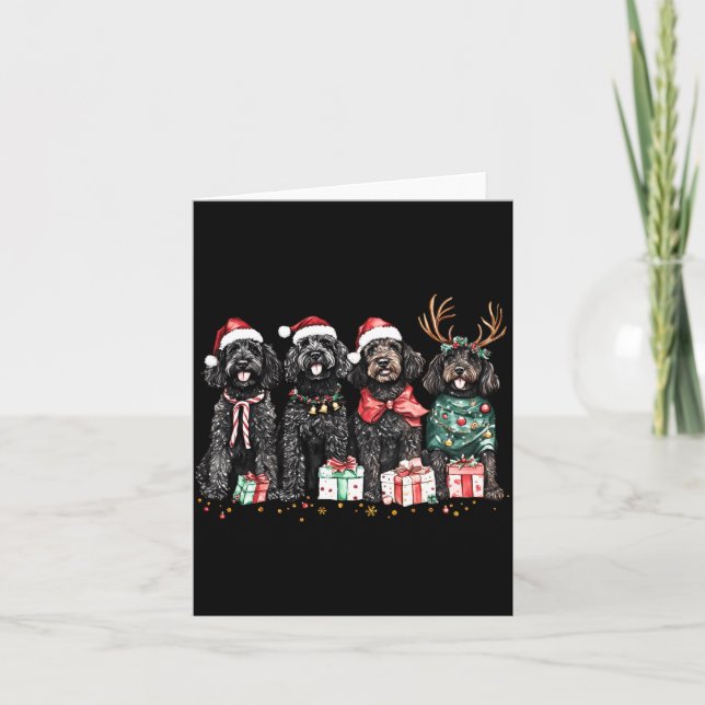 Cute Funny Reindeer Santa Black Goldendoodle Dogs  Kort (Framsida)