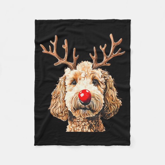 Cute Funny Reindeer Santa Goldendoodle Christmas T Fleecefilt (Framsidan)