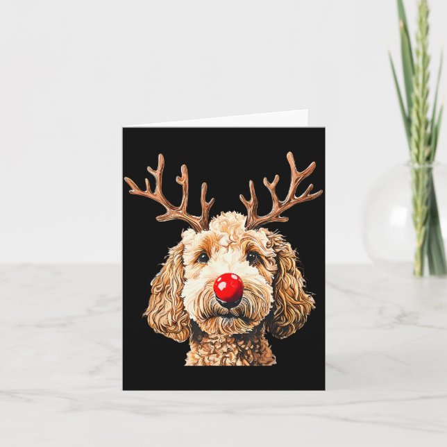 Cute Funny Reindeer Santa Goldendoodle Christmas T Kort (Framsida)