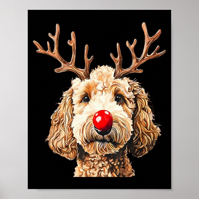 Cute Funny Reindeer Santa Goldendoodle Christmas T Poster (Framsidan)