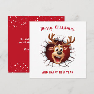 Cute Funny Reindeer som bryter igenom jul Kort