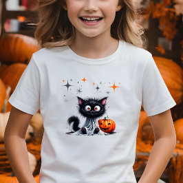 Cute Funny Retro Kitten Halloween Bus eller godis T Shirt