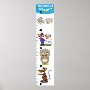 Cute funny rodents animals cartoon growth chart poster