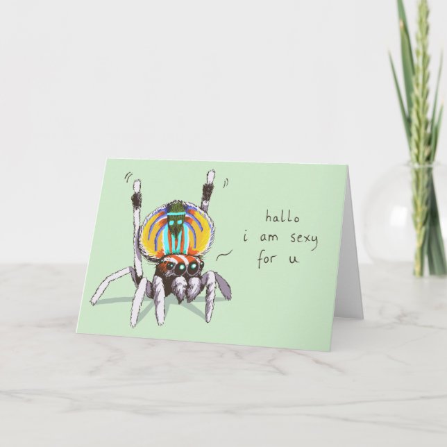 Cute Funny Romantic Peacock Spider Greeting Card Kort (Framsida)