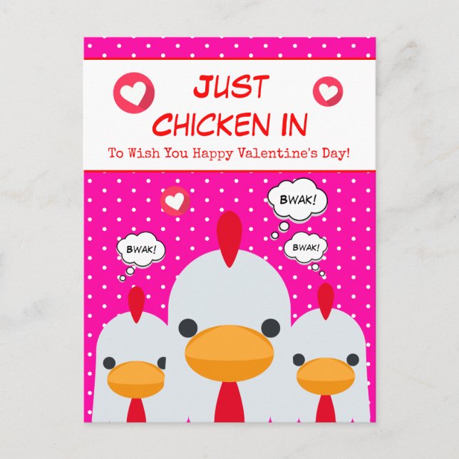 Cute Funny Rosa Bara Chicken i Valentines day Helg Vykort (Framsida)