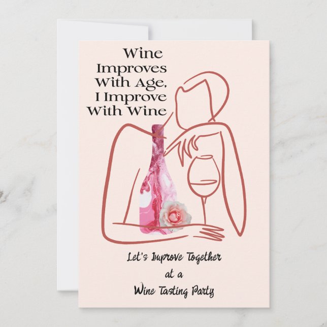 Cute Funny Rosa Blommigt Vin Party Inbjudningar (Framsida)