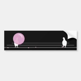 Cute Funny Rosa Bubble Gum Birds on a Wire Black Bildekal
