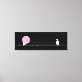 Cute Funny Rosa Bubble Gum Birds on a Wire Black Canvastryck