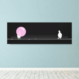 Cute Funny Rosa Bubble Gum Birds on a Wire Black Canvastryck