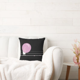 Cute Funny Rosa Bubble Gum Birds on a Wire Black Kudde