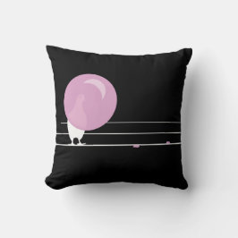 Cute Funny Rosa Bubble Gum Birds on a Wire Black Kudde