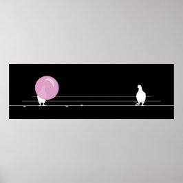 Cute Funny Rosa Bubble Gum Birds on a Wire Black Poster