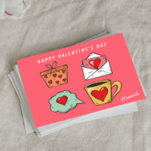 Cute Funny Rosa och Red Heart Alla hjärtans dag Ca