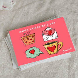 Cute Funny Rosa och Red Heart Alla hjärtans dag Ca Julkort