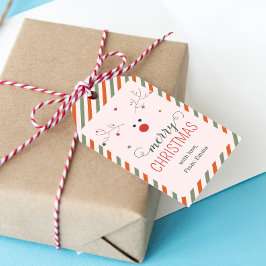 Cute Funny Rosa Red Merrry jul Presentetikett