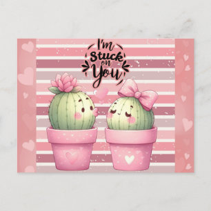 Cute Funny Rosa Valentines day Cactus Vykort