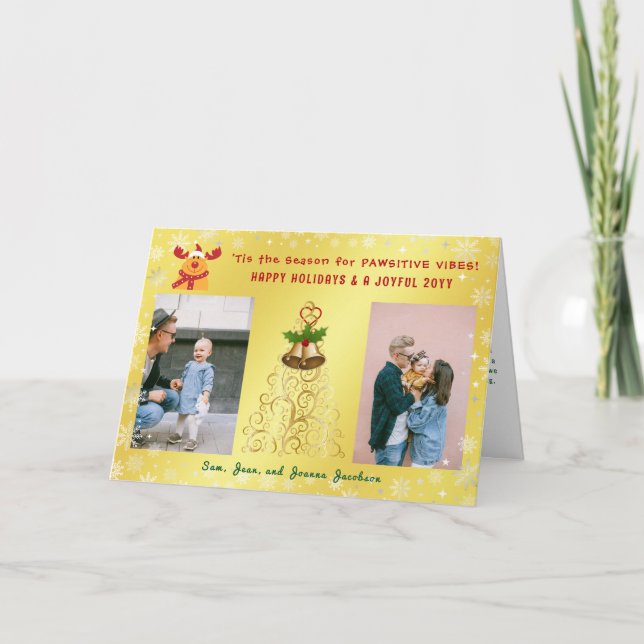 Cute Funny Rudolph 2 Photos Glad helg Golden (Framsida)