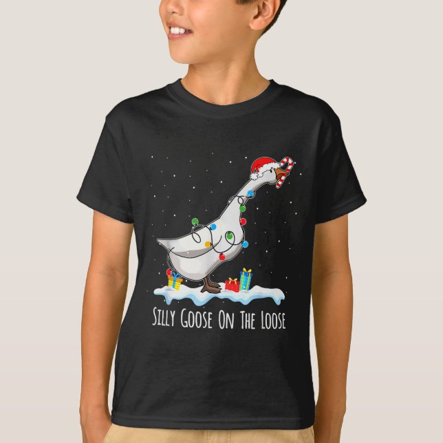 Cute Funny Santa Duck Silly Goose On The Loose Chr T Shirt (Framsida)