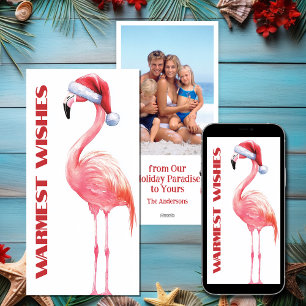 Cute Funny Santa Flamingo Beach-julfoto Julkort