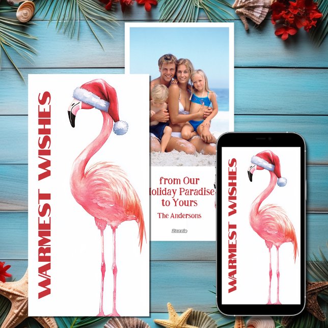 Cute Funny Santa Flamingo Beach-julfoto Julkort (Cute Funny Santa Flamingo Beach Christmas Photo Holiday Card)