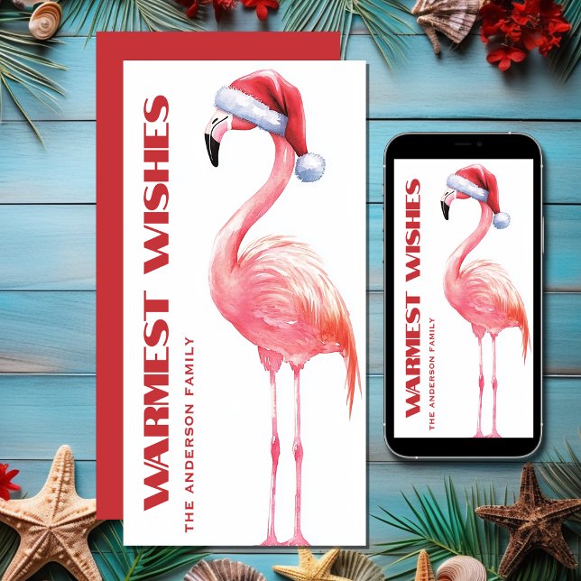 Cute Funny Santa Flamingo Tropical Beach-jul Julkort (Cute Funny Santa Flamingo Tropical Beach Christmas Holiday Card)