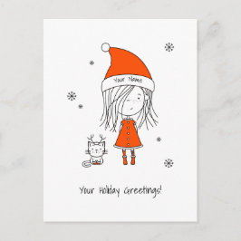 Cute Funny Santa Girl Cat Namn Tecknad Helg Vykort