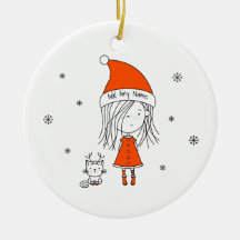Cute Funny Santa Girl Cat Tecknad Add Namn