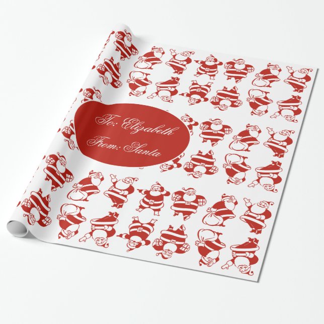 Cute Funny Santa Mönster Red and White jul Presentpapper (Utrullad)