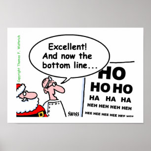 Cute Funny Santa Optometrist Öga Test Tecknad Poster