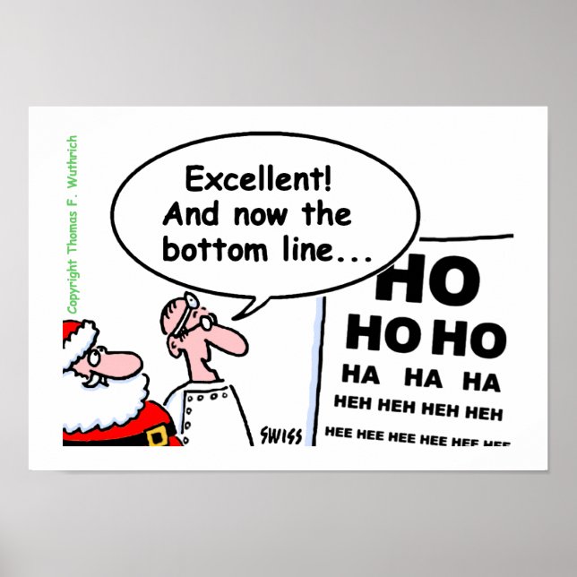 Cute Funny Santa Optometrist Öga Test Tecknad Poster (Framsidan)